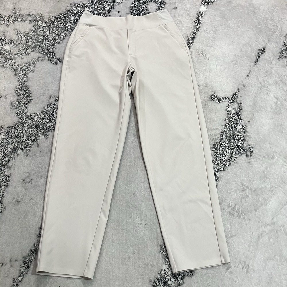 Athleta Womens Sz 10 Cream Brooklyn Ankle Pants Stretch Travel Work Straight Leg
